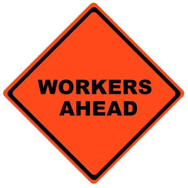 Workers Ahead Mesh Roll-up Road Sign